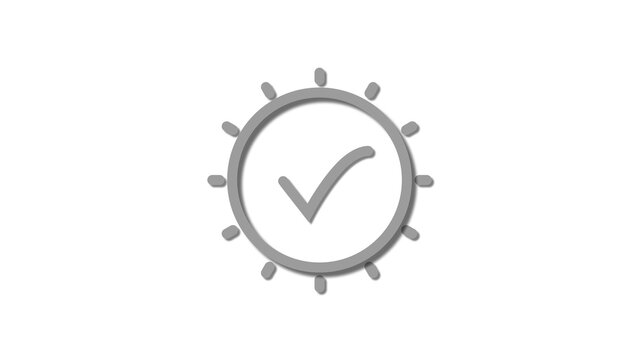 Done text icon gray color 4k illustration. White background 4k video Check mark 4k illustration.