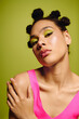 © Bliss - Young woman radiating confidence in vibrant fashion with bold makeup and unique hairstyle