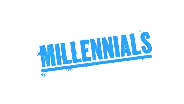 MILLENNIALS text on blue grungy rectangle stamp.