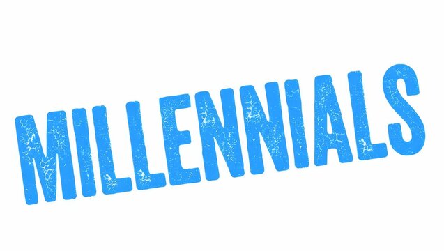 MILLENNIALS text on blue grungy rectangle stamp.