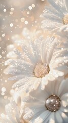 Aufkleber - Elegant white daisies with water droplets and bokeh lights on a soft background