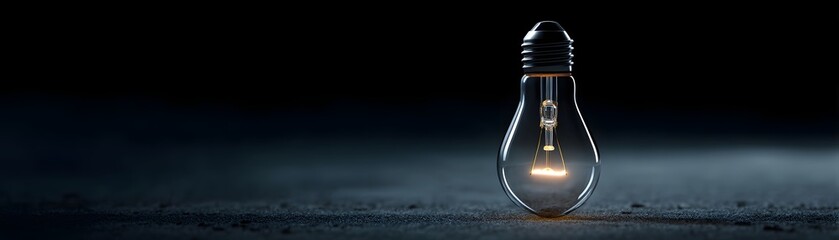 Poster - A solitary broken lightbulb glowing in the pitch black darkness