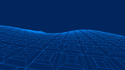 Poster - Abstract digital 3D surface with geometric grid landscape and 3D square pattern