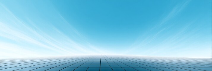 Poster - Azure Grid Horizon - Tranquil sky, expansive grid, peaceful horizon, serene landscape, boundless potential. Symbolizing peace, openness, opportunity, future, and innovation