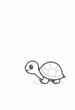© Juli - Cartoon black and white line drawing of a small turtle walking, shell details included in simple lines, no background elements, clean white background