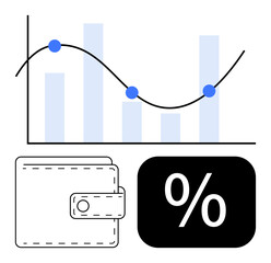 Poster - bar graph with trendline and data points, wallet, and percentage symbol. ideal for finance, investme