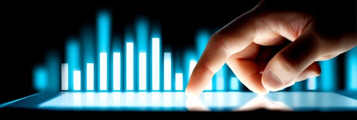 Poster - Data Analysis On Tablet - Hand interacting with glowing bar graph on a tablet screen, representing data analysis and technology
