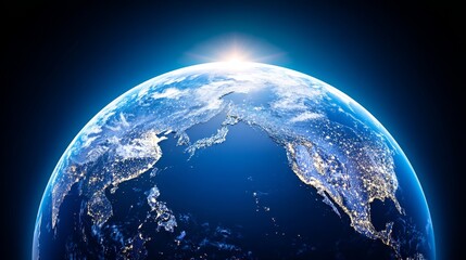 Wall Mural - earth from space at sunrise - stunning view of planet earth from space, illuminated by the rising su