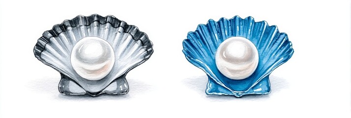 Poster - Pearl in Shell Duet - Two lustrous pearls nestled in elegant shells, symbolizing purity, luxury, beauty, rarity, and grace
