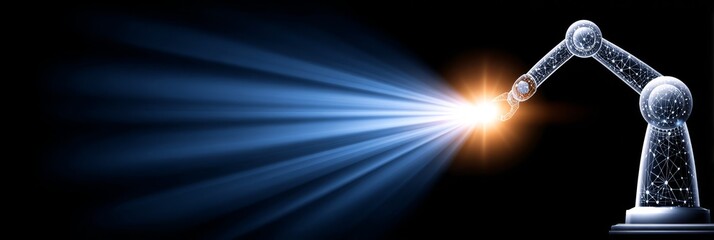 Poster - robotic arm and light beam innovation - futuristic robotic arm emitting a bright light beam against 