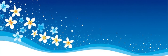 Poster - Serene Blue Floral Wave - Elegant design featuring white and light blue flowers on a wavy blue background, ideal for websites, banners, or presentations