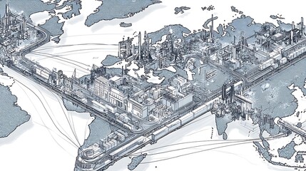 Poster - Intricate global value chains connecting manufacturers, suppliers, and distributors across borders - conceptual illustration of international trade and supply chains