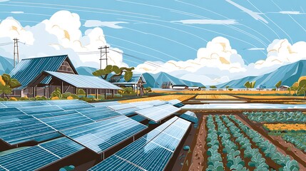 Aufkleber - Solar panel generation with green agriculture farm, environment and ecology, clean energy power
