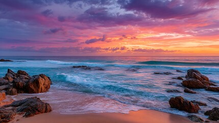 Aufkleber - Vibrant sunrise seascape, abstract coastal wallpaper with blue sky and sea