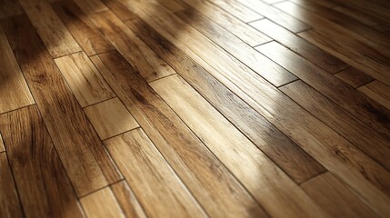 Poster - Home decor concept, wooden laminate floor boards background image, varnished wooden board, shiny polished wood parquet floor taken with low angle