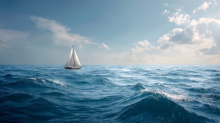 Poster - Sailboat glides lightly on the waves of a pristine ocean