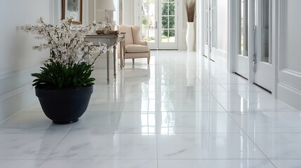 Poster - Of pristine ceramic tile on white marble floor