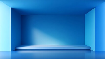 Aufkleber - Universal minimalistic blue background for presentation, a light blue wall in the interior with beautiful built-in lighting and a smooth floor