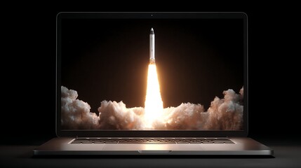 Aufkleber - Launching space rocket from laptop screen