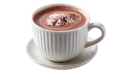 Poster - Hot chocolate cocoa drink in white ceramic cup isolated on white background, top view