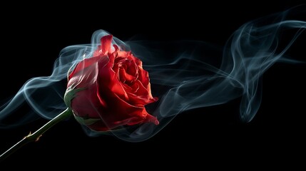 Poster - Red rose wrapped in smoke swirl on black background