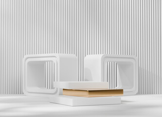 Poster - Minimal Modern White Podium Platform For Product Display Showcase 3D Rendering	
