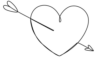 Poster - Continuous line drawing heart with arrow. Vector illustration isolated on white.
