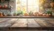 © Mood - Rustic wooden table in front of autumn window display
