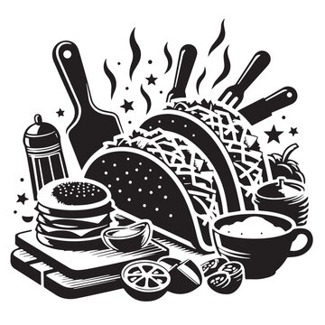 Black Tacos Silhouette Vector, High Quality Illustration on White Background