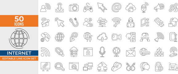 Wall Mural - internet icon set – editable line vector icons for online, network, website, computer, server, wifi,