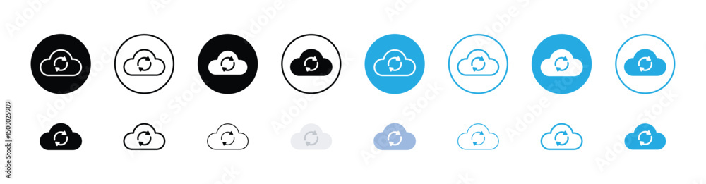Cloud Sync Icon Set – Flat, Line, and Filled Styles in Black and Blue ...