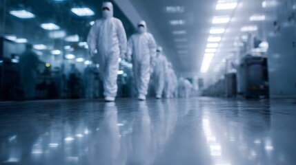 Poster - workers in clean room manufacturing microchips in a sterile environment