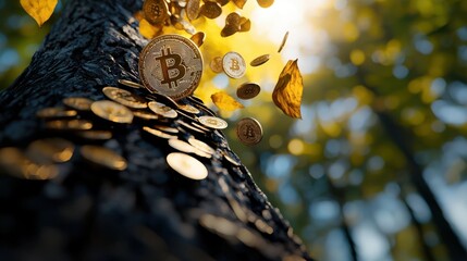 Poster - A tree with a lot of coins falling from it