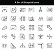 © Jashim - Blueprint Icon Set Engineering, Planning, Architecture Tools, Black Line on White