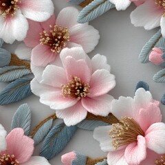 Poster - Softly colored lotus flowers showcase intricate lace and silk petals amid delicate fabric layers, creating an elegant floral display SEAMLESS PATTERN