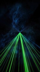 Poster - A green lighted line that is shooting up into the sky