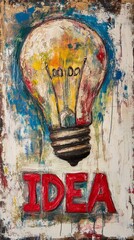 Poster - Creative Expression of Inspiration in a Vibrant Artwork Showcasing a Light Bulb With Colorful Strokes and the Word Idea Boldly Painted Beneath