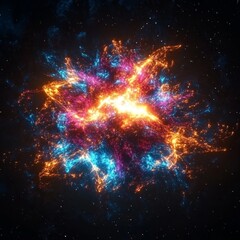 Poster - Celestial Explosion Illuminates the Dark Cosmos With Vibrant Hues of Fiery Orange, Electric Blue, and Cosmic Pink, Creating a Stunning Visual of Interstellar Energy and Wonder