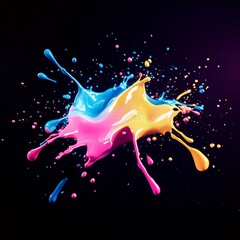 Aufkleber - Vibrant Explosion of Colors Creates a Mesmerizing Splash of Blue, Pink, and Yellow Against a Dark Backdrop Highlighting Artistic Expression and Creativity
