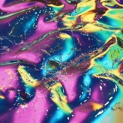 Fototapete - Vivid Reflections Dance Across a Shimmering Surface Under Vibrant Lights, Creating a Mesmerizing Kaleidoscope of Colors and Textures