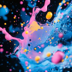 Poster - Colorful Splashes of Liquid Create an Enchanting Dance of Vibrant Hues in a Dark Setting During a Playful Moment of Creativity