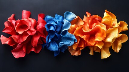 Poster - Vibrant Curls of Silk in Red, Blue, and Orange Create a Stunning Centerpiece Evoking a Sense of Artistry and Elegance for Any Decor Setting or Creative Project