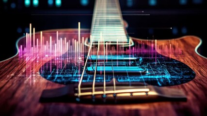 Poster - Guitar and music equalizer background showcasing vibrant audio visualization in a harmonious setting, GUITAR and Music Equalizer, Background