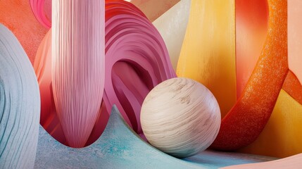 Poster - Sculptural Harmony of Vibrant Colors and Dynamic Shapes Enchanting Viewers in a Contemporary Art Setting During the Day