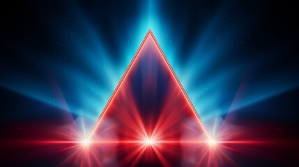 Leinwandbilder - Bright red and blue lighted triangle with a red base and blue top. The triangle is lit up with red and blue lights, creating a vibrant and eye-catching display