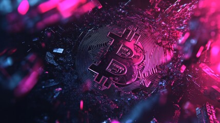 Fototapete - Exploring the Vibrant World of Cryptocurrency With a Focus on Bitcoin Captured in a Digital Landscape of Light and Color