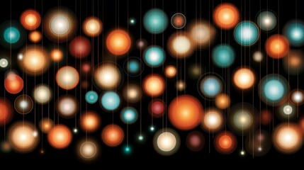 Fototapete - Series of colorful lights hanging from the ceiling. The lights are of different sizes and colors, creating a vibrant and lively atmosphere
