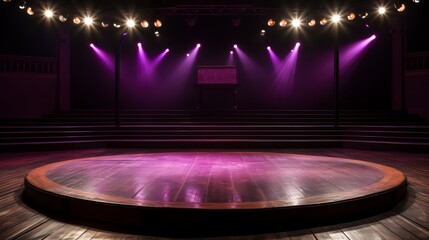 Aufkleber - Stage with a spotlight on it. The stage is empty and the lights are purple. Scene is dramatic and intense