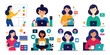 © Fariha - Teamwork and Online Collaboration Concepts – Flat Vector Illustration Set of Diverse Characters Working Remotely