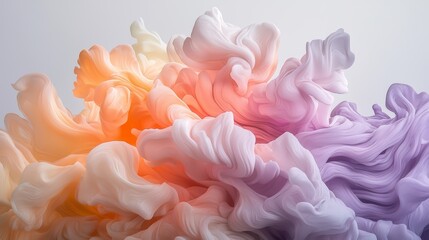 Poster - The image is a colorful, abstract painting of a cloud of smoke. The smoke is made up of different colors, including orange, yellow, and pink. The painting has a dreamy, ethereal quality to it